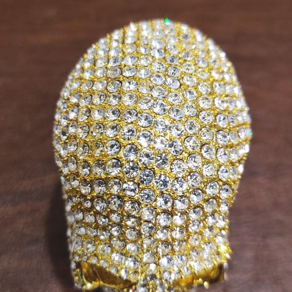 Golden Skull Trinket Jewelry Box with Stunning Rhinestone? Appx 2.75x2x2.5" - Picture 4 of 16